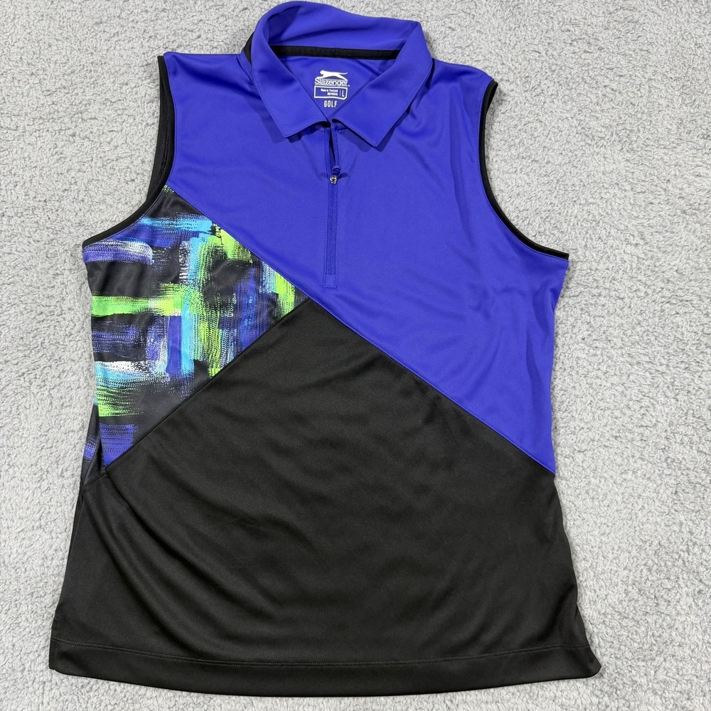 Slazenger Sleeveless Polo Large Multi-color Black Purple Golf Tennis Picklebal